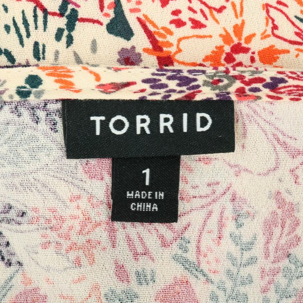 Torrid Top 1 Plus Size 1X Beige Purple Floral Blouse Tasseled Embroidered Boho - Picture 3 of 15